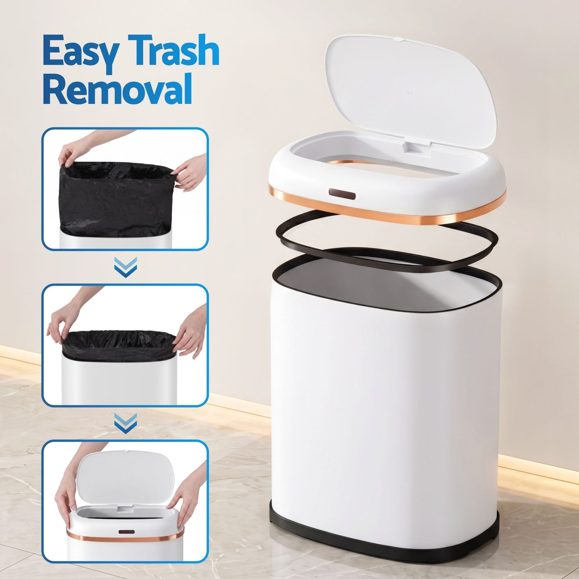 Devanti Home & Garden > Kitchen Bins > Automatic Bins Devanti 38L Motion Sensor Bin Rubbish Automatic White