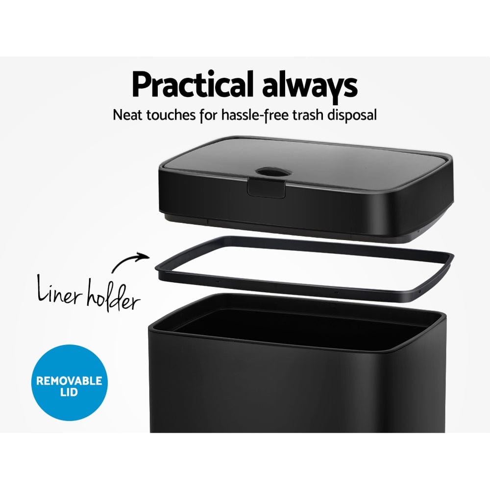 Devanti Home & Garden > Kitchen Bins > Automatic Bins Devanti 45L Motion Sensor Bin Rubbish Automatic Black