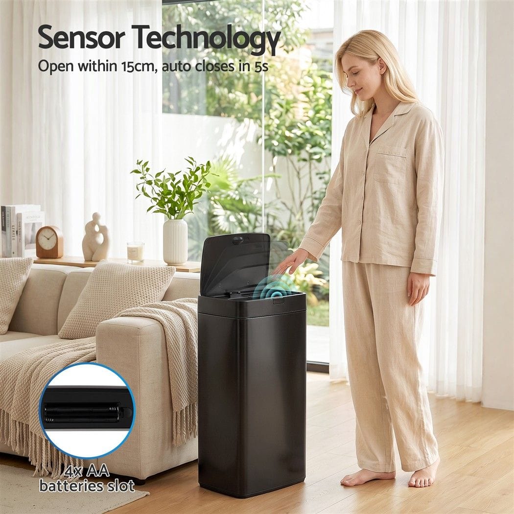 Devanti Home & Garden > Kitchen Bins > Automatic Bins Devanti 45L Motion Sensor Bin Rubbish Automatic Black