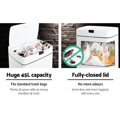 Devanti Home & Garden > Kitchen Bins > Automatic Bins Devanti 45L Motion Sensor Bin Rubbish Automatic White