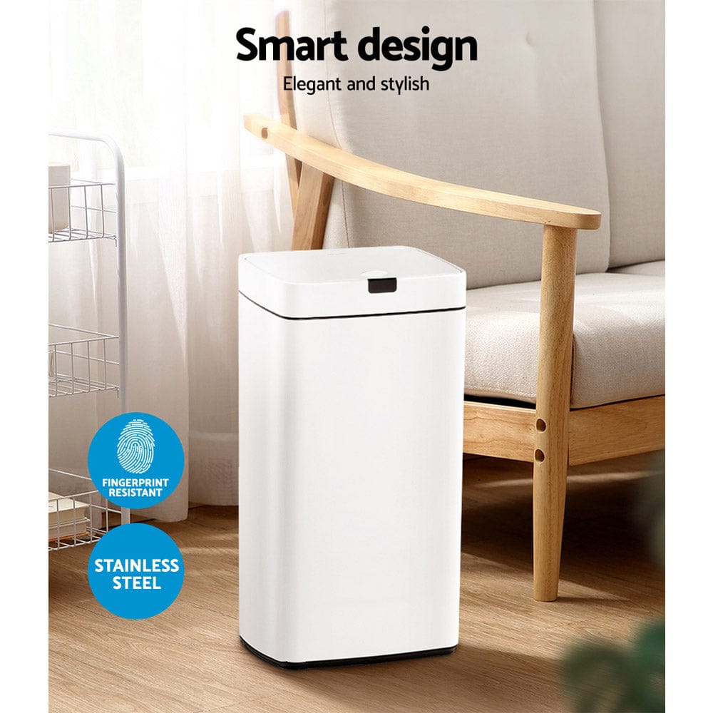 Devanti Home & Garden > Kitchen Bins > Automatic Bins Devanti 45L Motion Sensor Bin Rubbish Automatic White