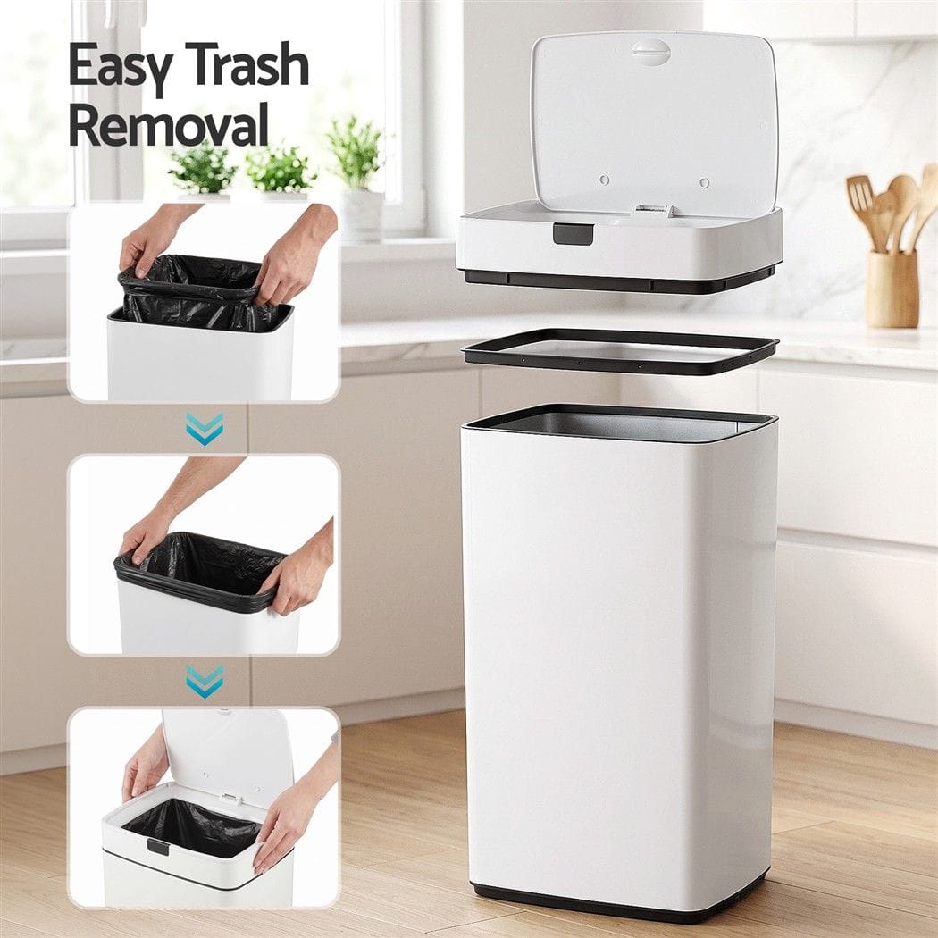 Devanti Home & Garden > Kitchen Bins > Automatic Bins Devanti 45L Motion Sensor Bin Rubbish Automatic White