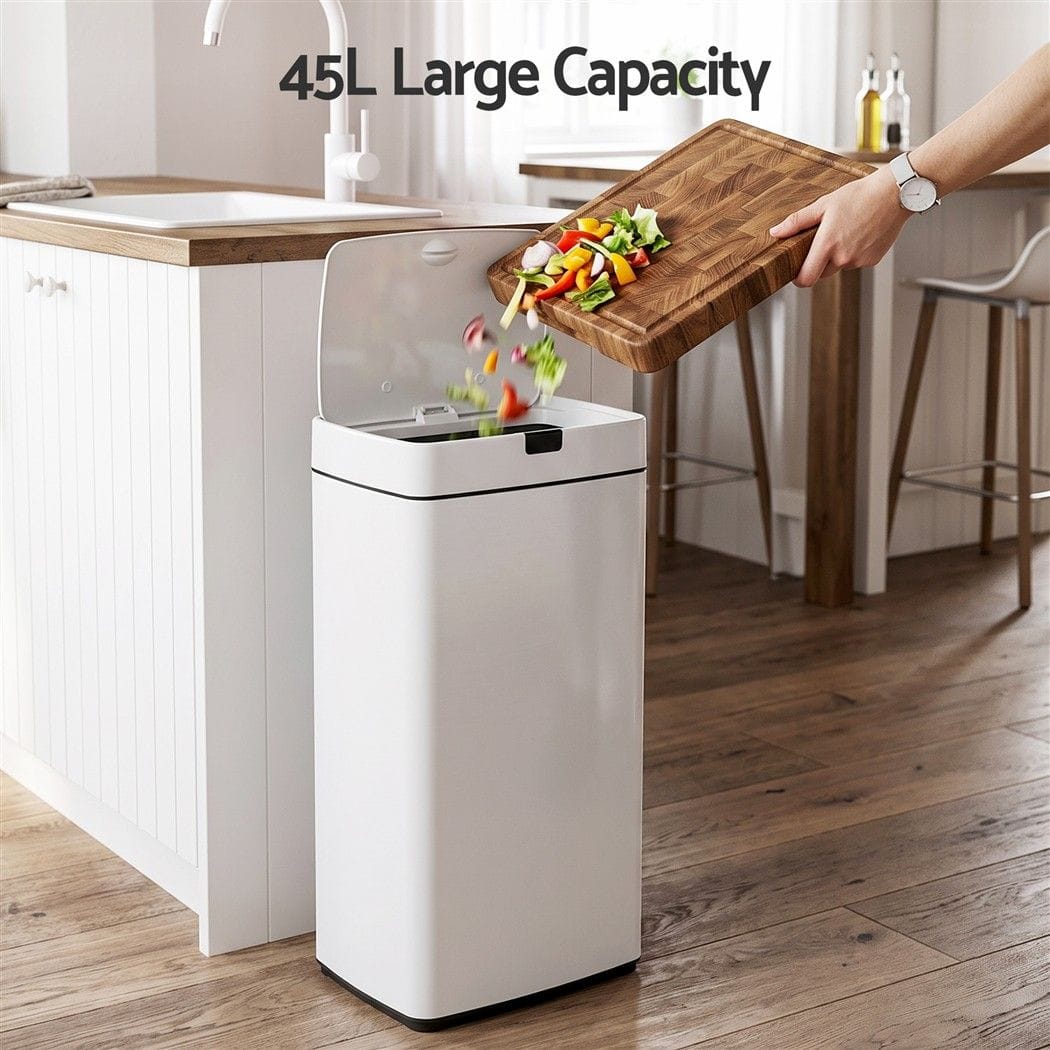 Devanti Home & Garden > Kitchen Bins > Automatic Bins Devanti 45L Motion Sensor Bin Rubbish Automatic White