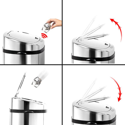 Devanti Home & Garden > Kitchen Bins > Automatic Bins Devanti 50L Motion Sensor Bin Rubbish Automatic Silver