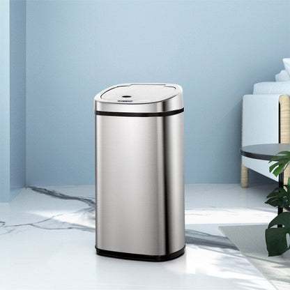 Devanti Home & Garden > Kitchen Bins > Automatic Bins Devanti 50L Motion Sensor Bin Rubbish Automatic Silver