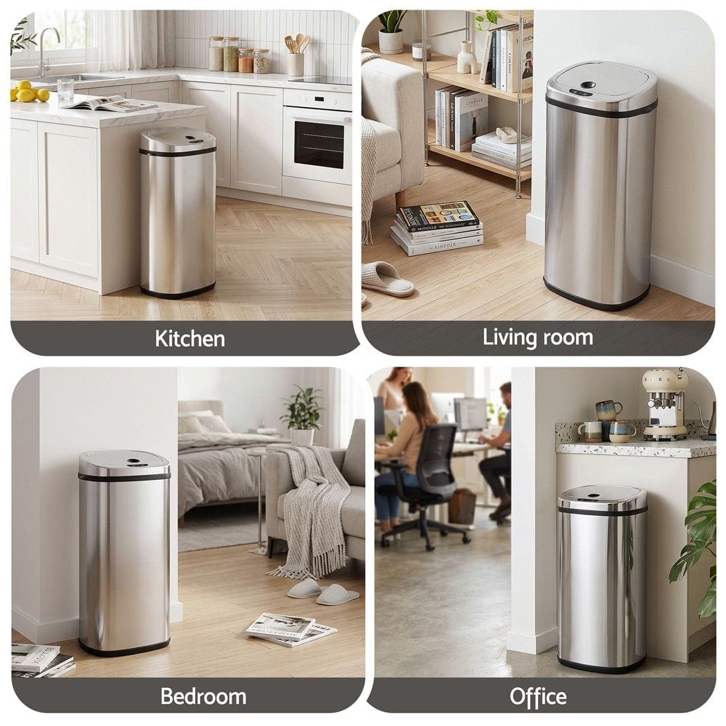 Devanti Home & Garden > Kitchen Bins > Automatic Bins Devanti 50L Motion Sensor Bin Rubbish Automatic Silver
