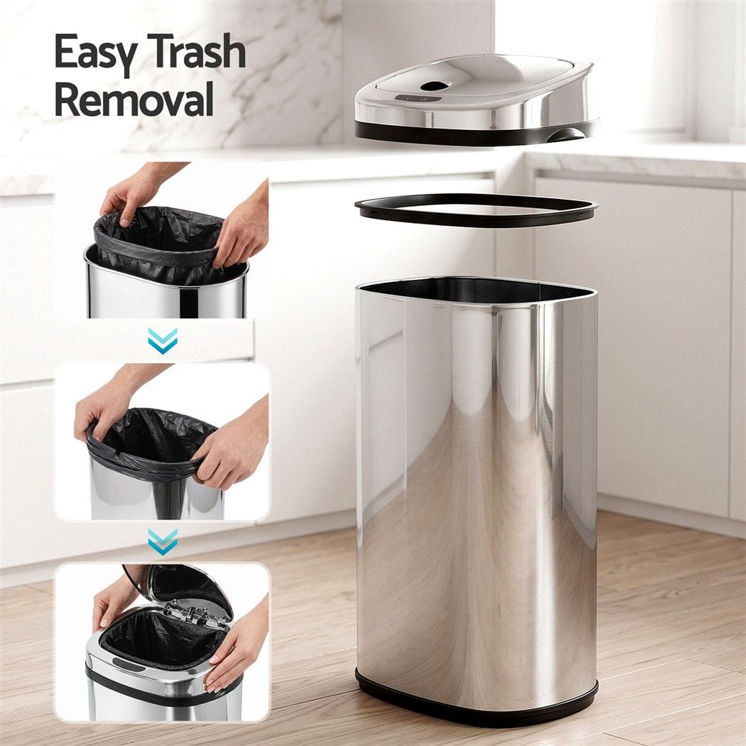 Devanti Home & Garden > Kitchen Bins > Automatic Bins Devanti 50L Motion Sensor Bin Rubbish Automatic Silver