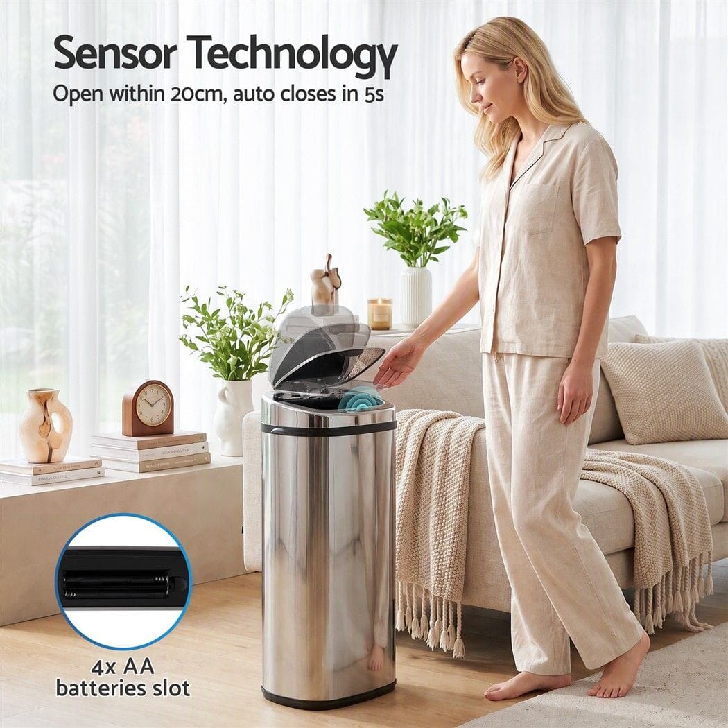 Devanti Home & Garden > Kitchen Bins > Automatic Bins Devanti 50L Motion Sensor Bin Rubbish Automatic Silver