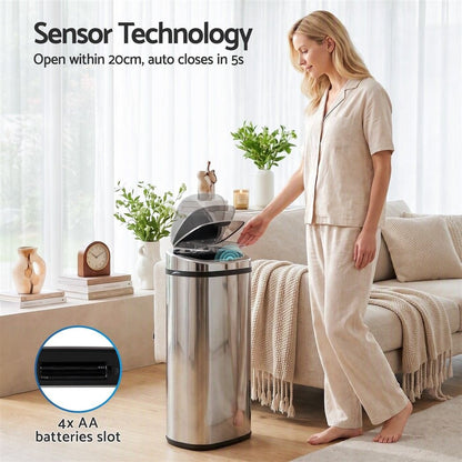 Devanti Home & Garden > Kitchen Bins > Automatic Bins Devanti 50L Motion Sensor Bin Rubbish Automatic Silver