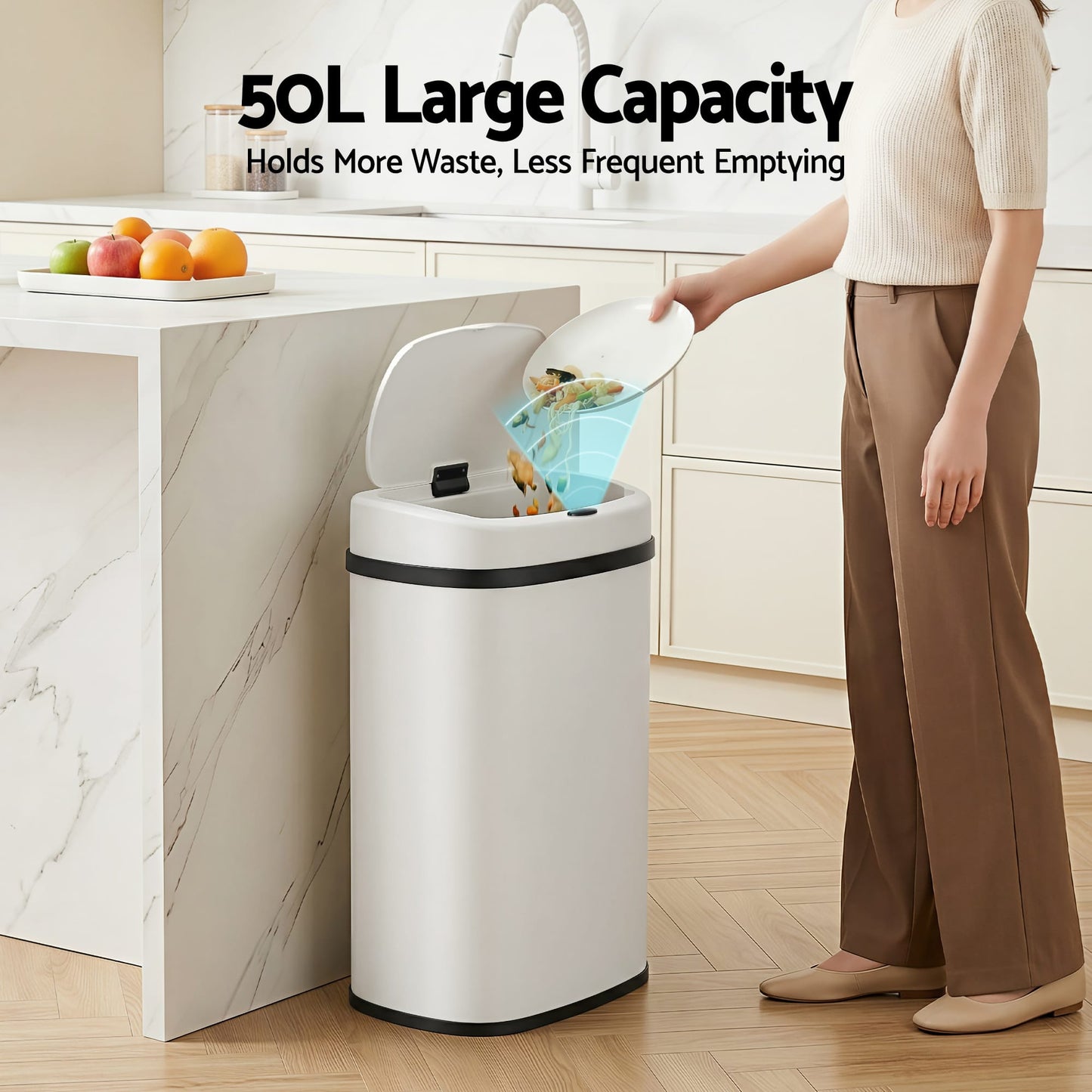 Devanti Home & Garden > Kitchen Bins > Automatic Bins Devanti 50L Sensor Bin Motion Rubbish Automatic White