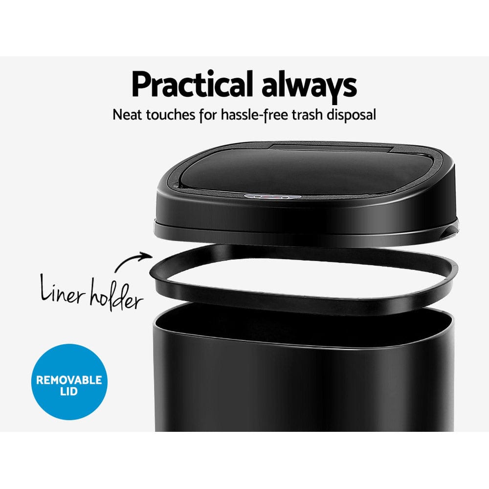 Devanti Home & Garden > Kitchen Bins > Automatic Bins Devanti 58L Motion Sensor Bin Rubbish Automatic Black