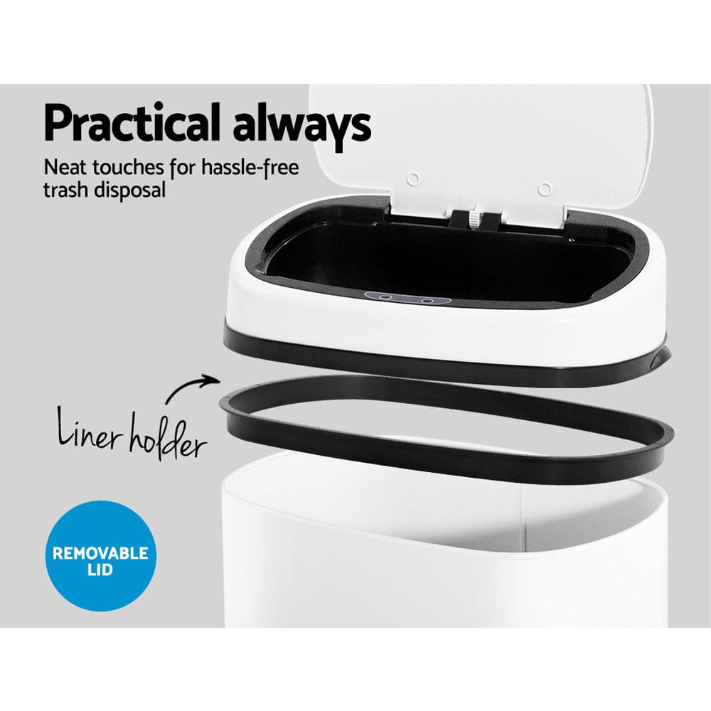 Devanti Home & Garden > Kitchen Bins > Automatic Bins Devanti 58L Motion Sensor Bin Rubbish Automatic White