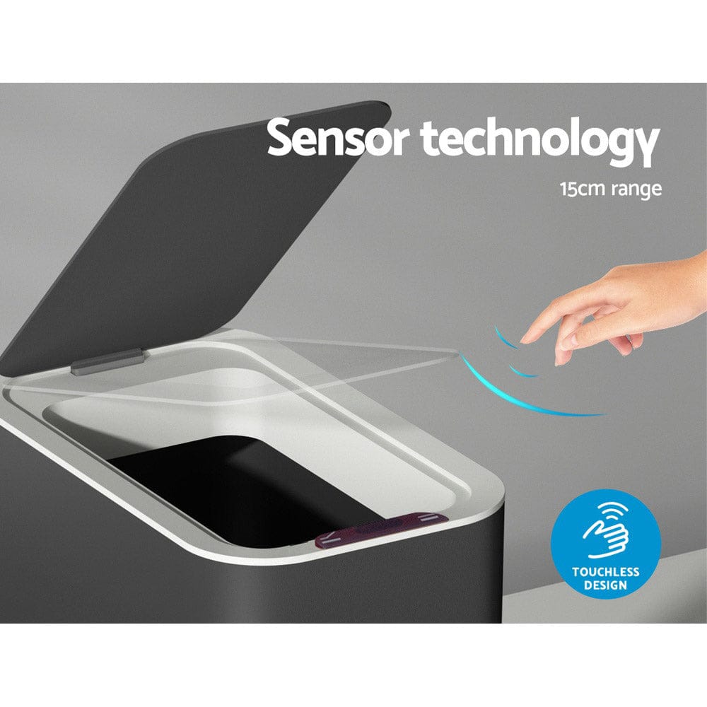 Devanti Home & Garden > Kitchen Bins > Automatic Bins Devanti 9L Motion Sensor Bin Rubbish Automatic Ash Black