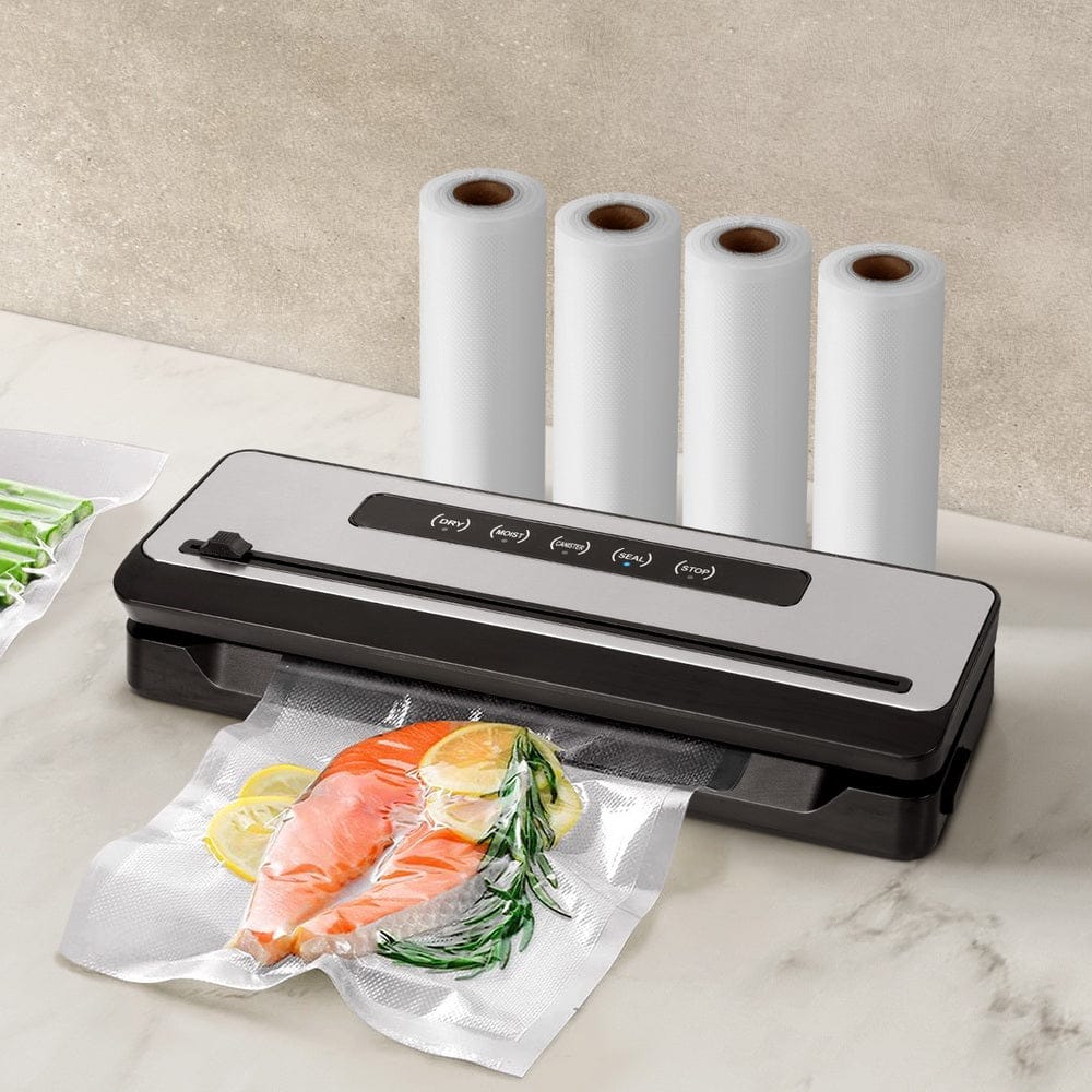 Devanti Home & Garden > Kitchenware > Food Storage Devanti Food Vacuum Sealer Machine Sealing Cutter 5 Modes Storage Bags 4 Rolls