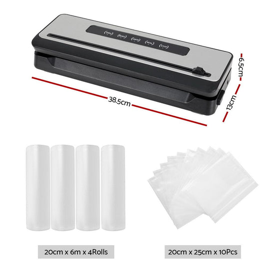 Devanti Home & Garden > Kitchenware > Food Storage Devanti Food Vacuum Sealer Machine Sealing Cutter 5 Modes Storage Bags 4 Rolls