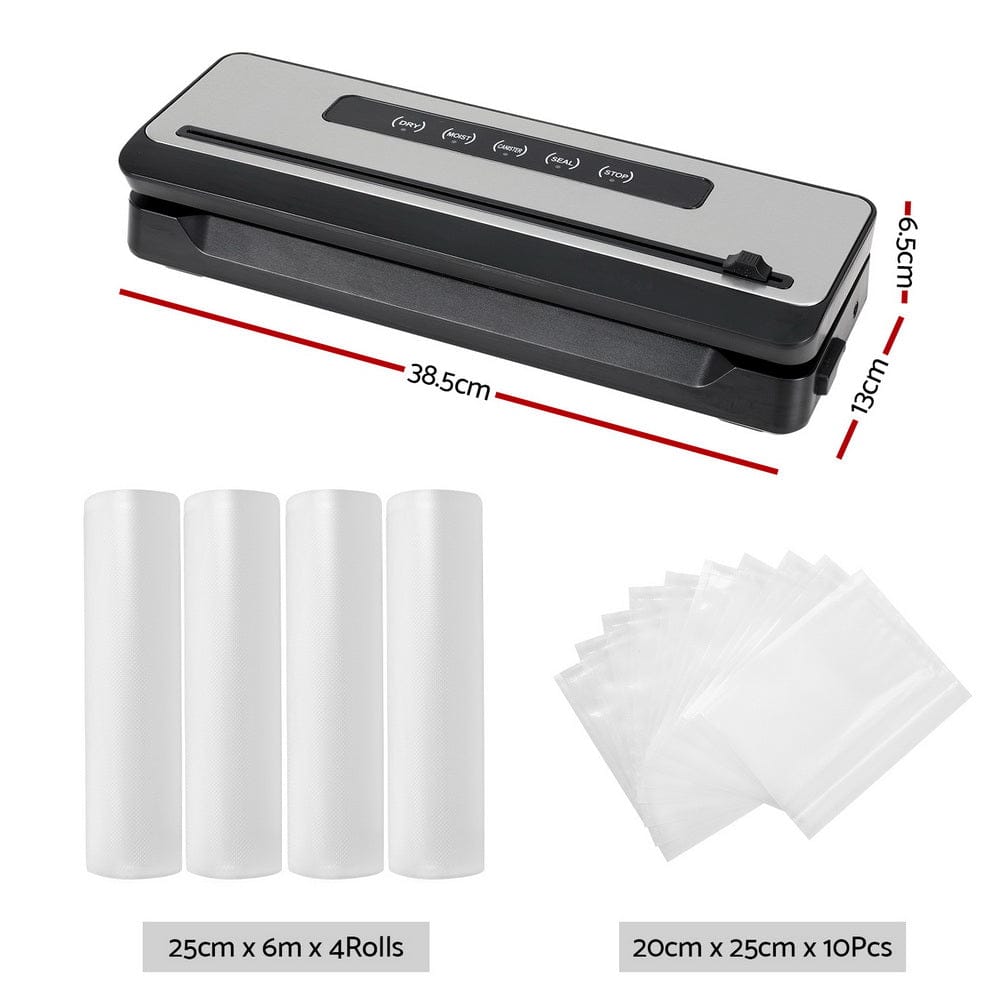 Devanti Home & Garden > Kitchenware > Food Storage Devanti Food Vacuum Sealer Machine Sealing Cutter 5 Modes Storage Bags 4 Rolls