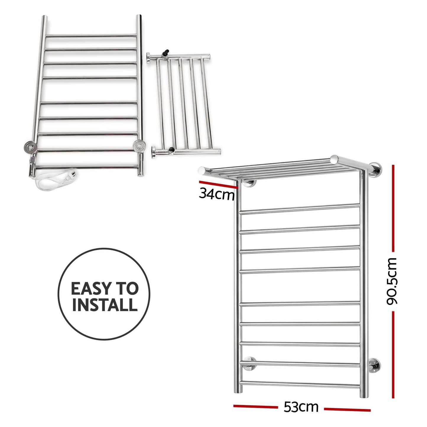 Devanti Home & Garden > Laundry & Cleaning > Drying Racks & Hangers Devanti Electric Heated Towel Rail Rack 14 Bars Wall Mounted Clothes Dry Warmer