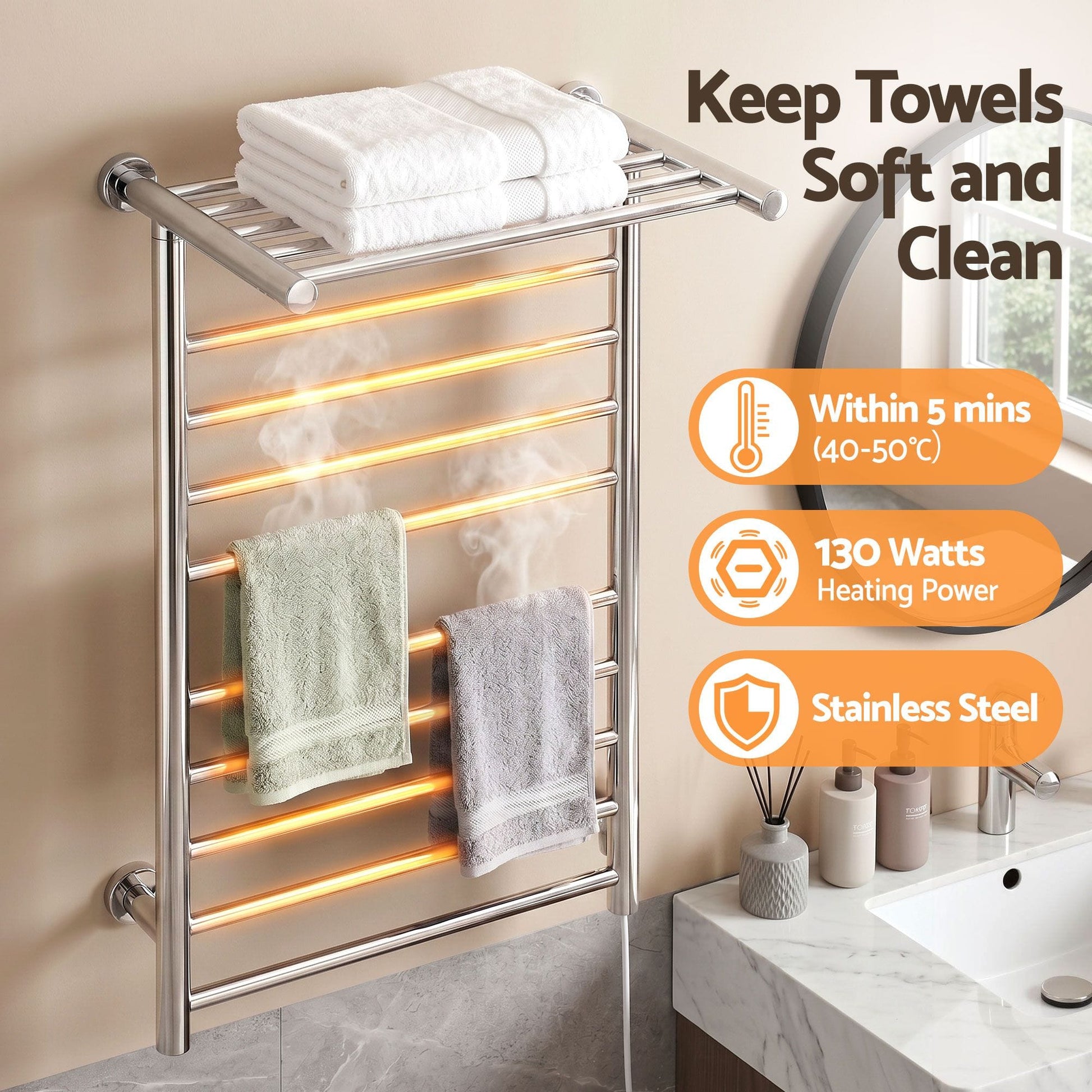 Devanti Home & Garden > Laundry & Cleaning > Drying Racks & Hangers Devanti Electric Heated Towel Rail Rack 14 Bars Wall Mounted Clothes Dry Warmer