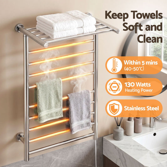 Devanti Home & Garden > Laundry & Cleaning > Drying Racks & Hangers Devanti Electric Heated Towel Rail Rack 14 Bars Wall Mounted Clothes Dry Warmer