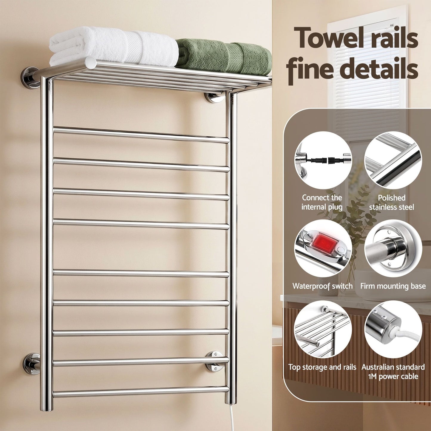Devanti Home & Garden > Laundry & Cleaning > Drying Racks & Hangers Devanti Electric Heated Towel Rail Rack 14 Bars Wall Mounted Clothes Dry Warmer