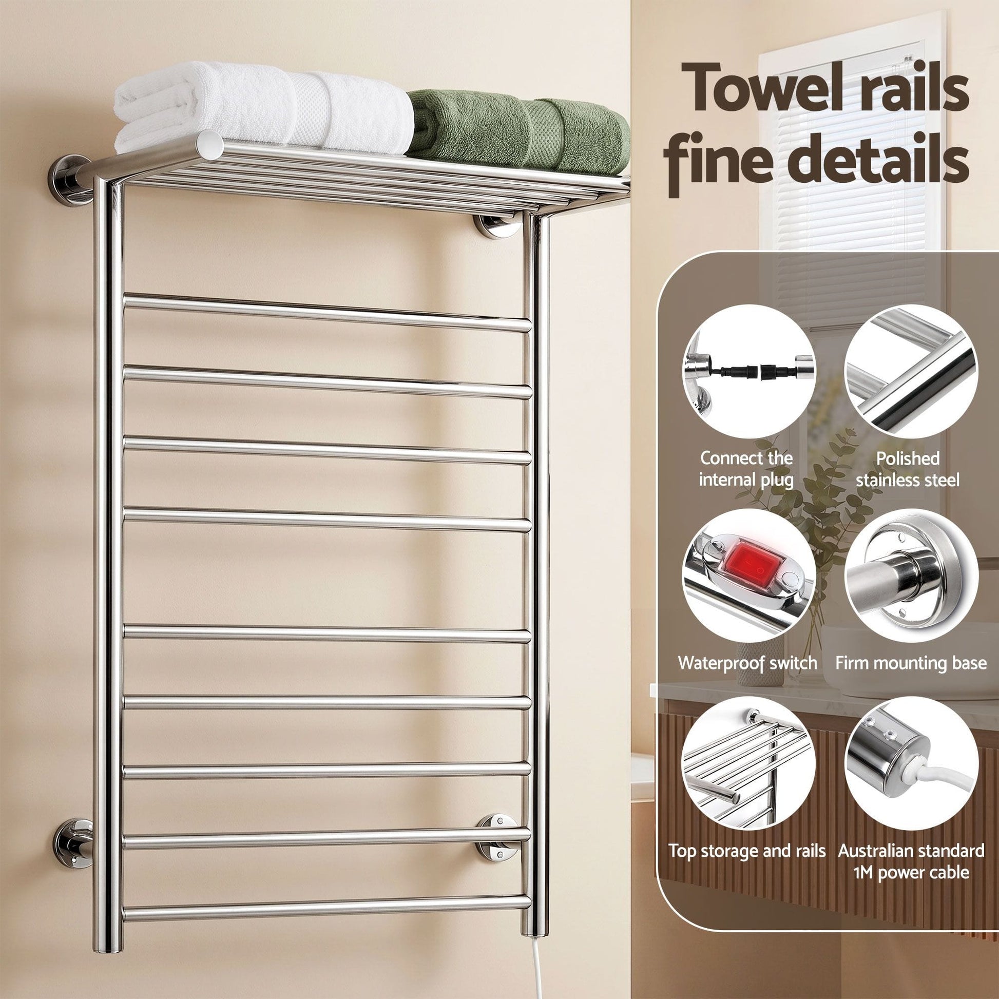 Devanti Home & Garden > Laundry & Cleaning > Drying Racks & Hangers Devanti Electric Heated Towel Rail Rack 14 Bars Wall Mounted Clothes Dry Warmer