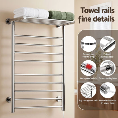 Devanti Home & Garden > Laundry & Cleaning > Drying Racks & Hangers Devanti Electric Heated Towel Rail Rack 14 Bars Wall Mounted Clothes Dry Warmer