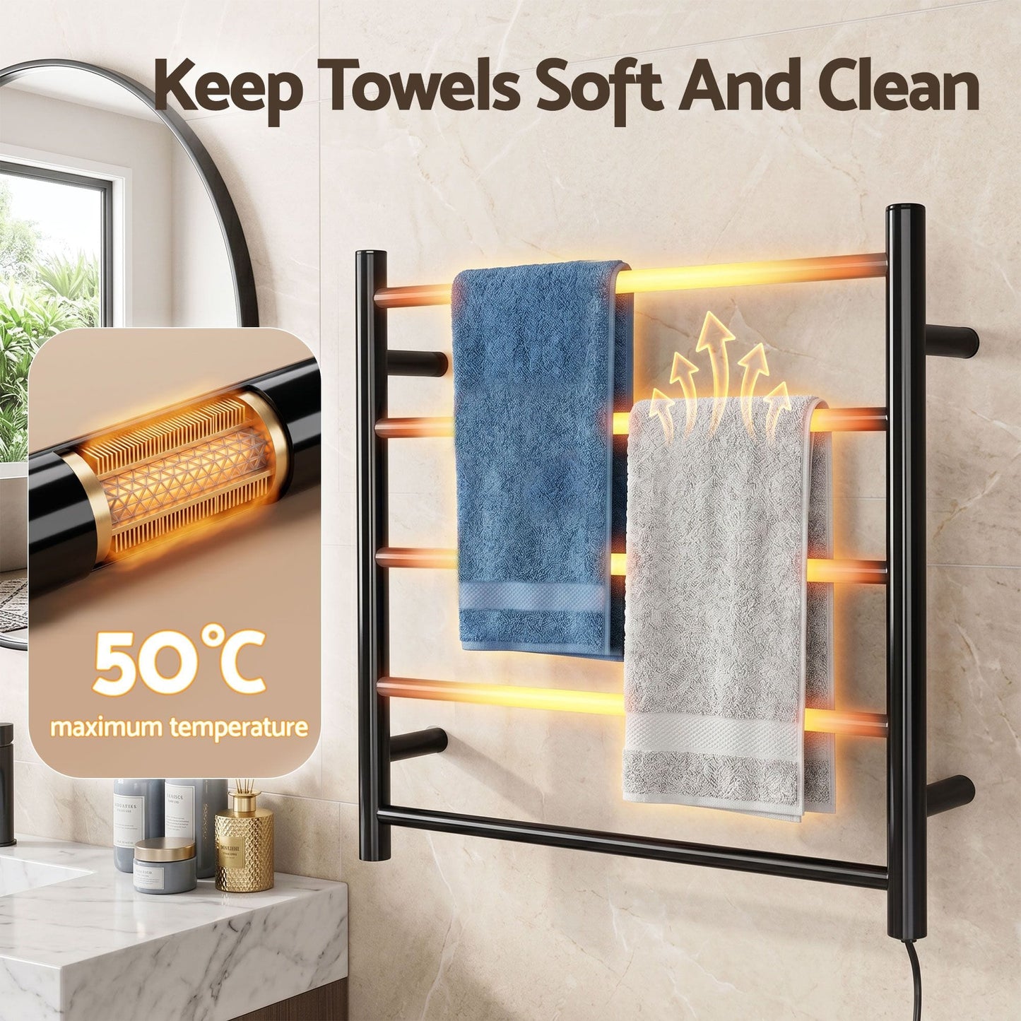 Devanti Home & Garden > Laundry & Cleaning > Drying Racks & Hangers Devanti Electric Heated Towel Rail Rack 5 Bars Wall Mounted Clothes Dry Warmer