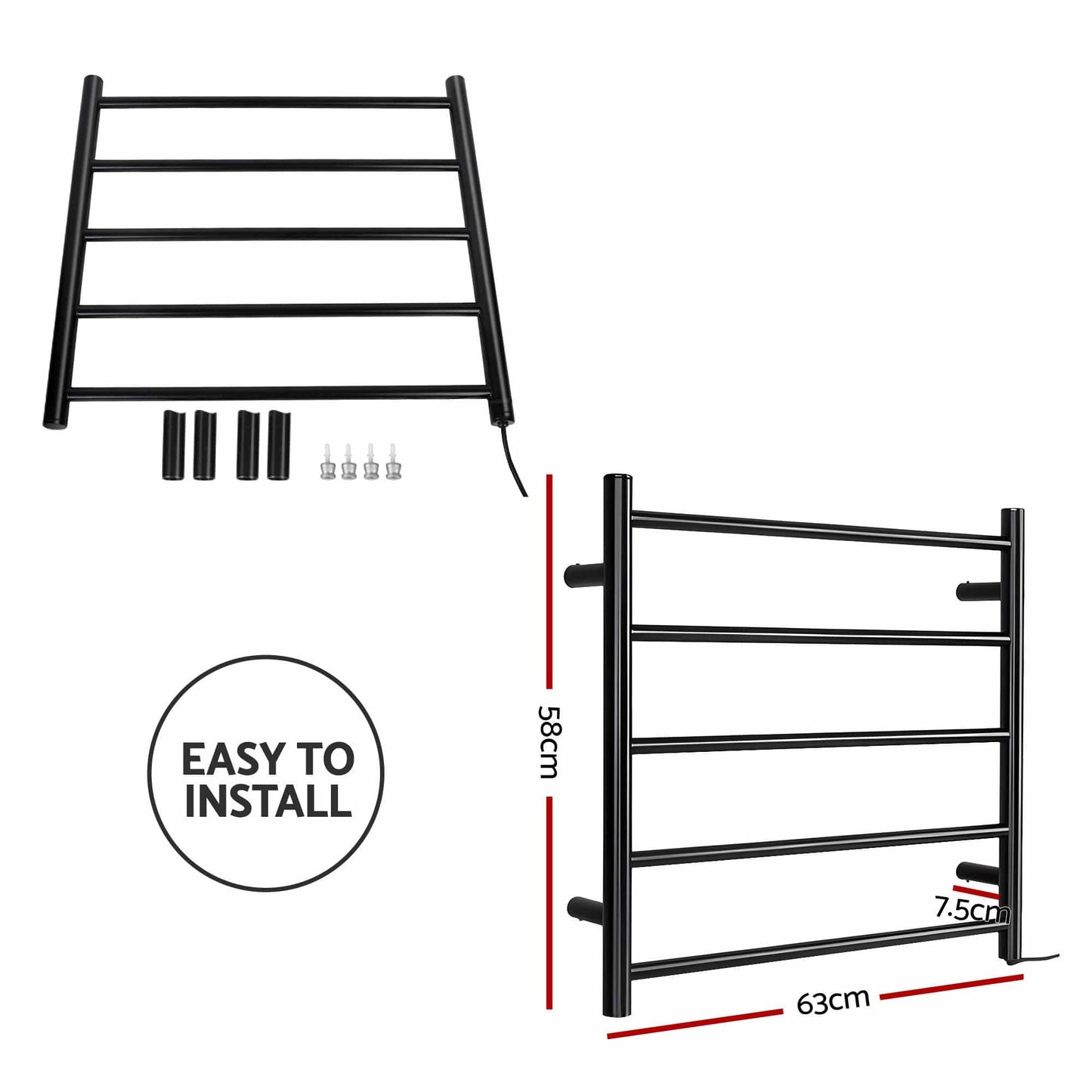 Devanti Home & Garden > Laundry & Cleaning > Drying Racks & Hangers Devanti Electric Heated Towel Rail Rack 5 Bars Wall Mounted Clothes Dry Warmer