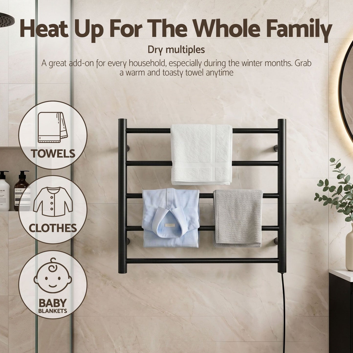 Devanti Home & Garden > Laundry & Cleaning > Drying Racks & Hangers Devanti Electric Heated Towel Rail Rack 5 Bars Wall Mounted Clothes Dry Warmer
