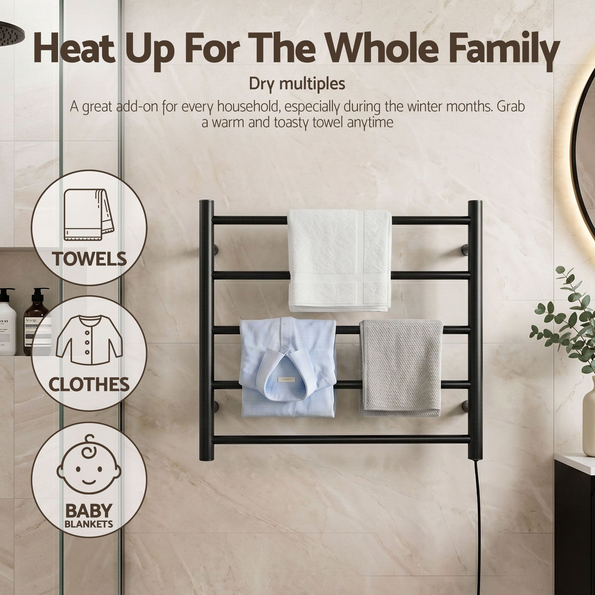 Devanti Home & Garden > Laundry & Cleaning > Drying Racks & Hangers Devanti Electric Heated Towel Rail Rack 5 Bars Wall Mounted Clothes Dry Warmer