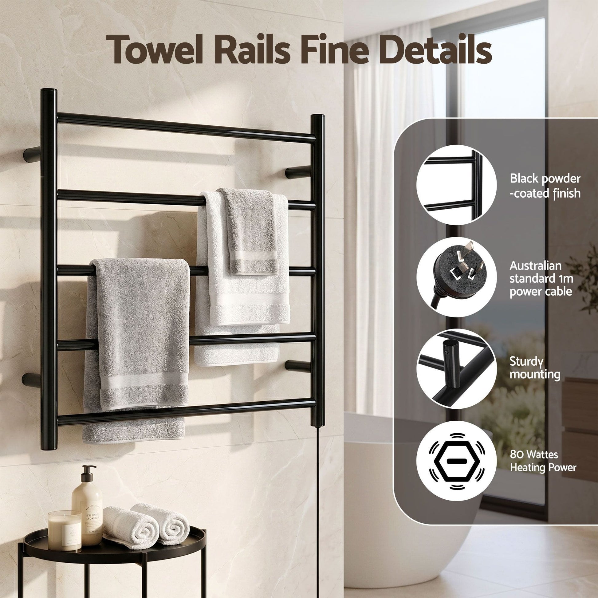 Devanti Home & Garden > Laundry & Cleaning > Drying Racks & Hangers Devanti Electric Heated Towel Rail Rack 5 Bars Wall Mounted Clothes Dry Warmer