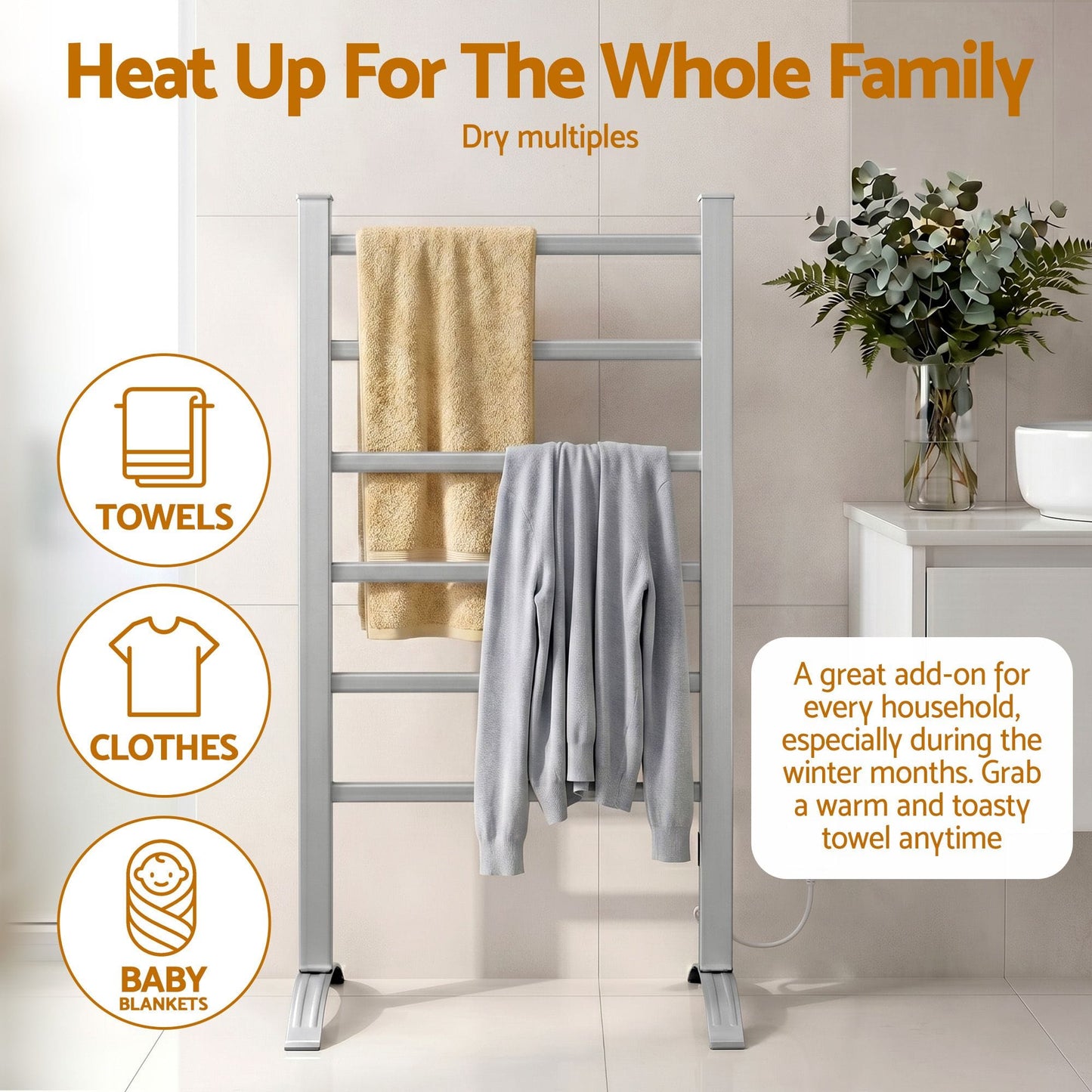 Devanti Home & Garden > Laundry & Cleaning > Drying Racks & Hangers Devanti Electric Heated Towel Rail Rack 6 Bars Freestanding Clothes Dry Warmer