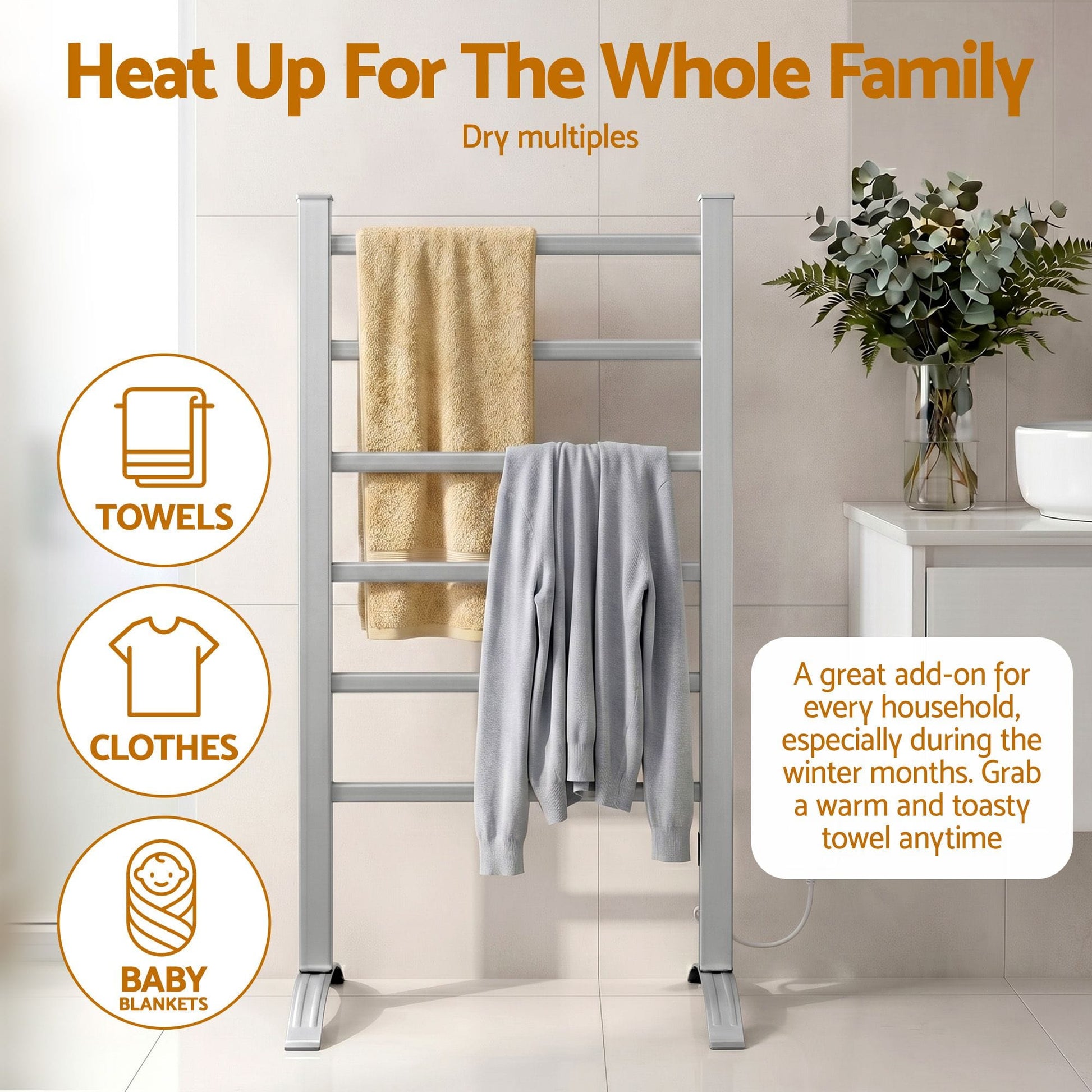 Devanti Home & Garden > Laundry & Cleaning > Drying Racks & Hangers Devanti Electric Heated Towel Rail Rack 6 Bars Freestanding Clothes Dry Warmer