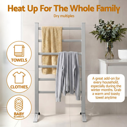 Devanti Home & Garden > Laundry & Cleaning > Drying Racks & Hangers Devanti Electric Heated Towel Rail Rack 6 Bars Freestanding Clothes Dry Warmer