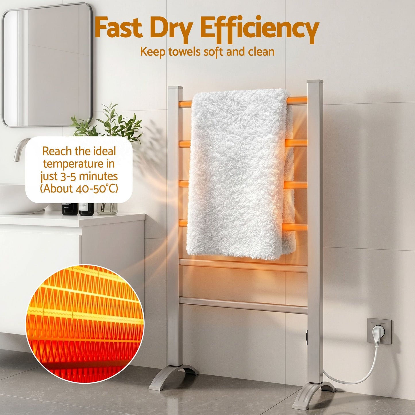 Devanti Home & Garden > Laundry & Cleaning > Drying Racks & Hangers Devanti Electric Heated Towel Rail Rack 6 Bars Freestanding Clothes Dry Warmer