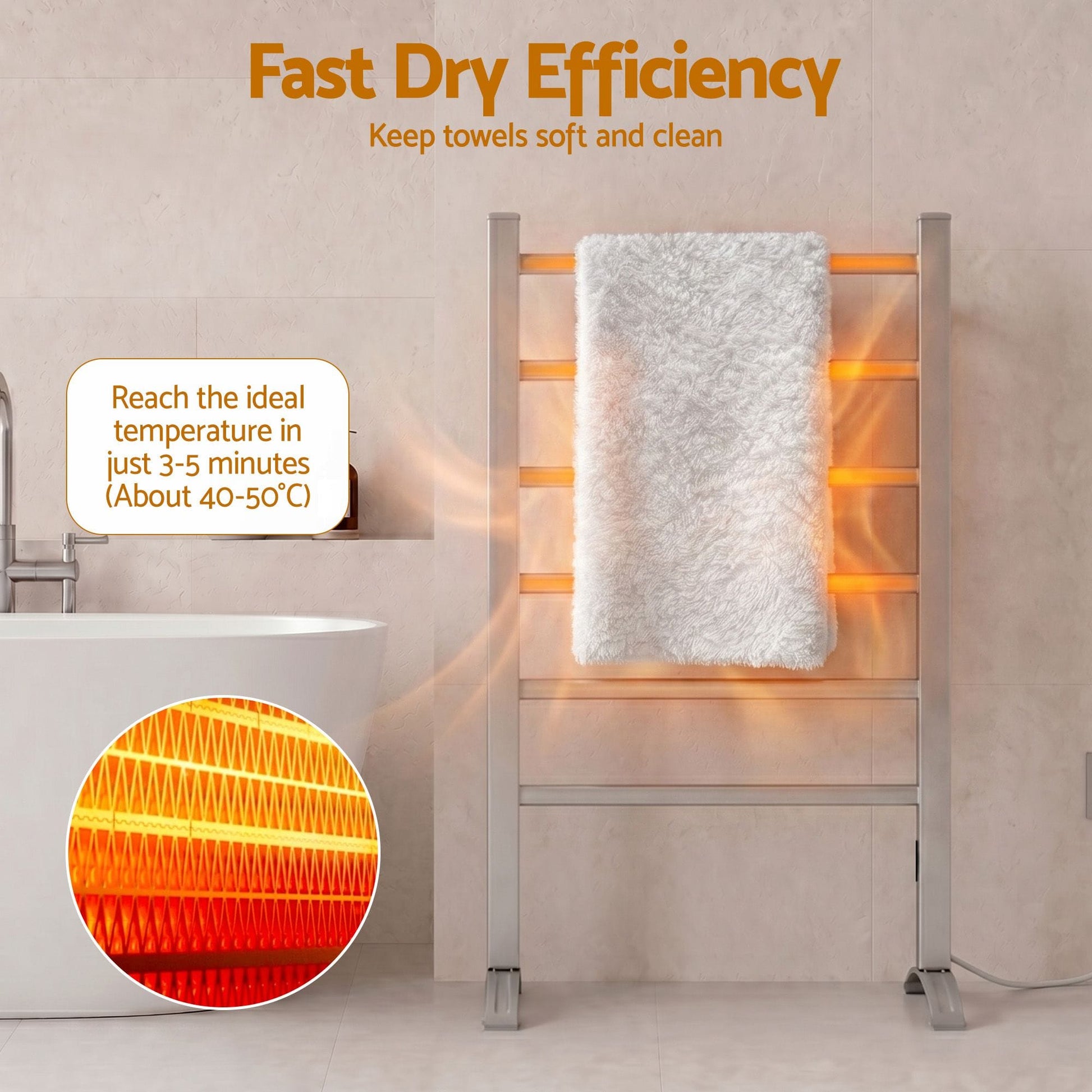 Devanti Home & Garden > Laundry & Cleaning > Drying Racks & Hangers Devanti Electric Heated Towel Rail Rack 6 Bars with Timer Clothes Dry Warmer