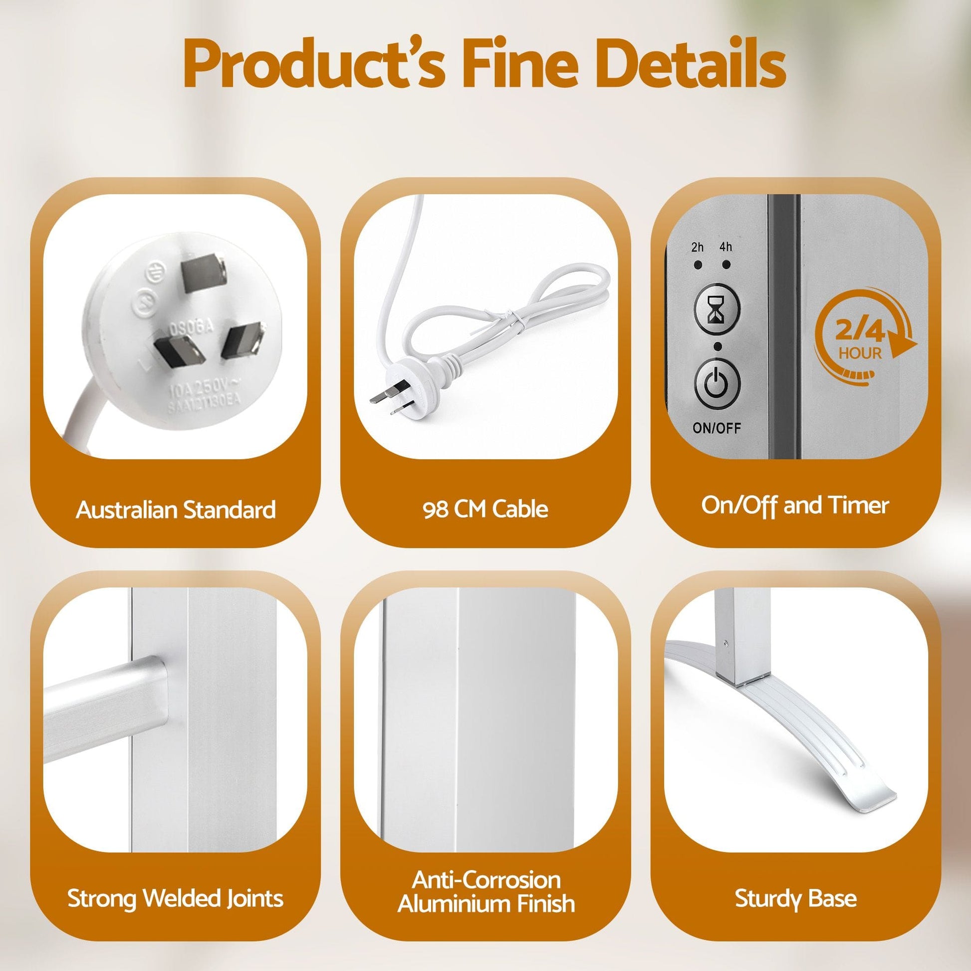 Devanti Home & Garden > Laundry & Cleaning > Drying Racks & Hangers Devanti Electric Heated Towel Rail Rack 6 Bars with Timer Clothes Dry Warmer