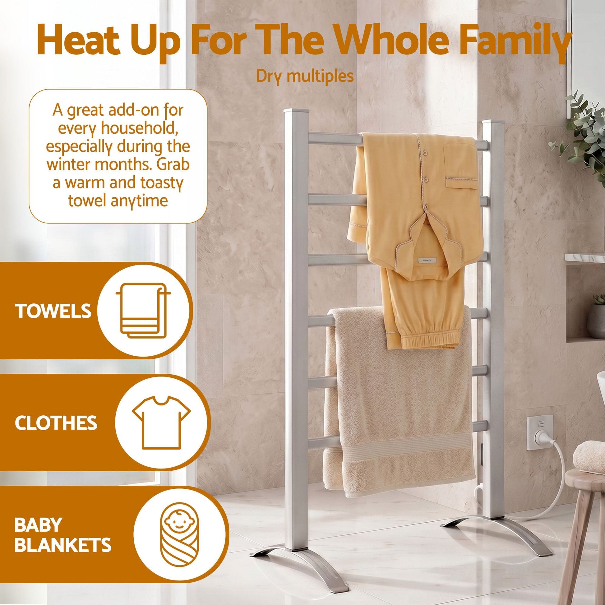 Devanti Home & Garden > Laundry & Cleaning > Drying Racks & Hangers Devanti Electric Heated Towel Rail Rack 6 Bars with Timer Clothes Dry Warmer