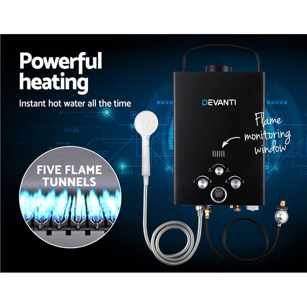Devanti Outdoor Recreation > Camping > Camping Appliances Devanti Portable Gas Water Heater 8L/Min LPG System Black