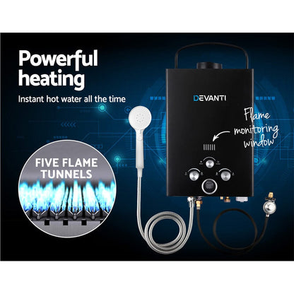Devanti Outdoor Recreation > Camping > Camping Appliances Devanti Portable Gas Water Heater 8L/Min LPG System Black