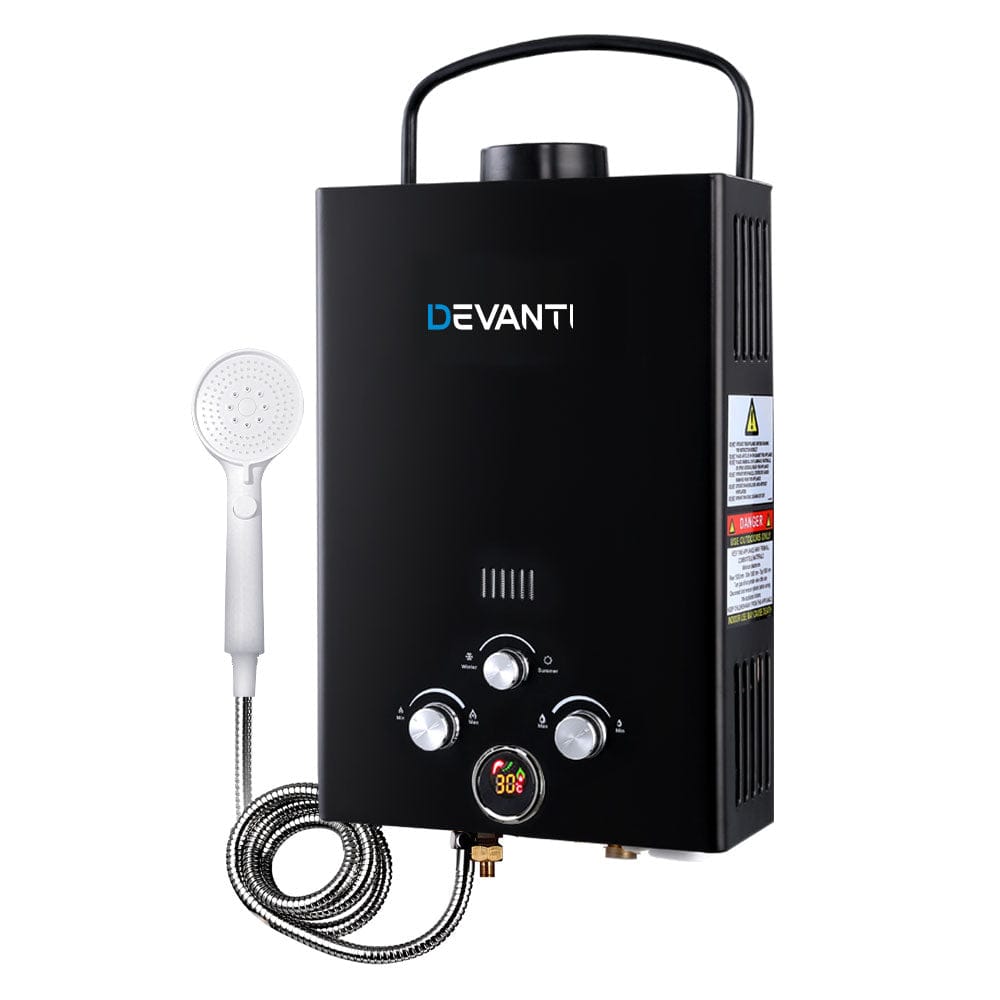 Devanti Outdoor Recreation > Camping > Camping Appliances Devanti Portable Gas Water Heater 8L/Min LPG System Black