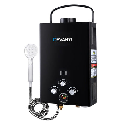 Devanti Outdoor Recreation > Camping > Camping Appliances Devanti Portable Gas Water Heater 8L/Min LPG System Black