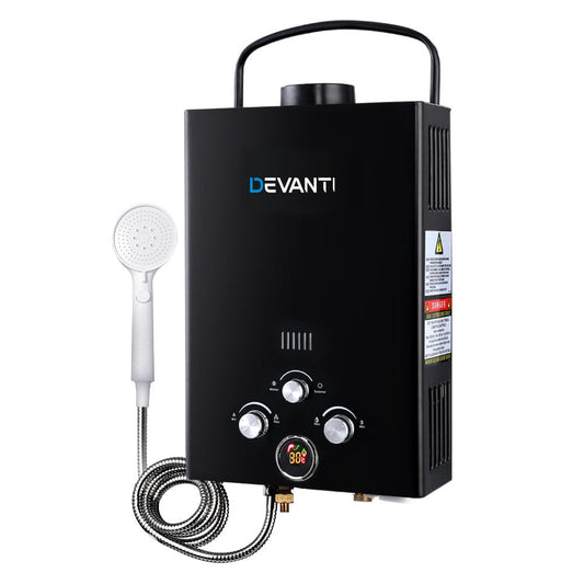 Devanti Outdoor Recreation > Camping > Camping Appliances Devanti Portable Gas Water Heater 8L/Min With Pump LPG System Black