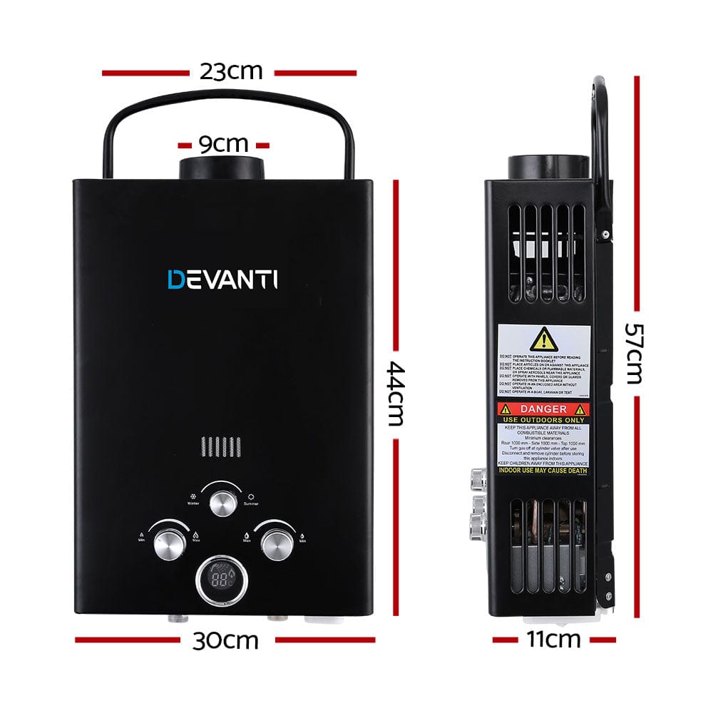 Devanti Outdoor Recreation > Camping > Camping Appliances Devanti Portable Gas Water Heater 8L/Min With Pump LPG System Black