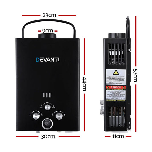Devanti Outdoor Recreation > Camping > Camping Appliances Devanti Portable Gas Water Heater 8L/Min With Pump LPG System Black