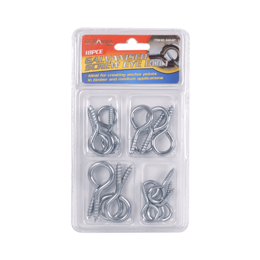 Duramax 18pcs Assorted Galvanised Screw Eye Bolt Pins Eyelets Screw Hardware Anchor