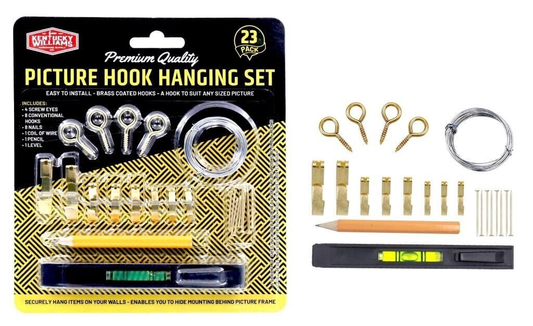 Duramax 23PCS Picture Hanging Kit Photo Frame Hanging Set Wall Screws Nail Brass DIY Set