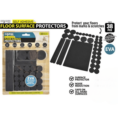 Duramax 38pc Self Adhesive Floor Surface Protectors Anti Slip Pads Black Assorted Size