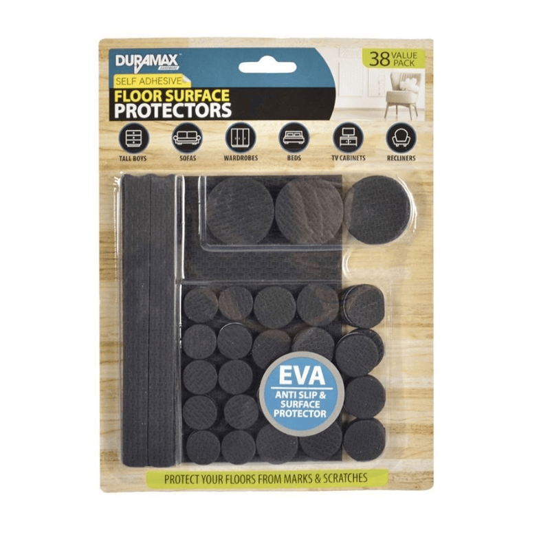 Duramax 38pc Self Adhesive Floor Surface Protectors Anti Slip Pads Black Assorted Size