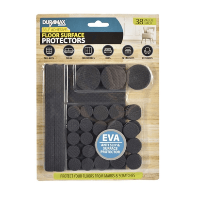 Duramax 38pc Self Adhesive Floor Surface Protectors Anti Slip Pads Black Assorted Size